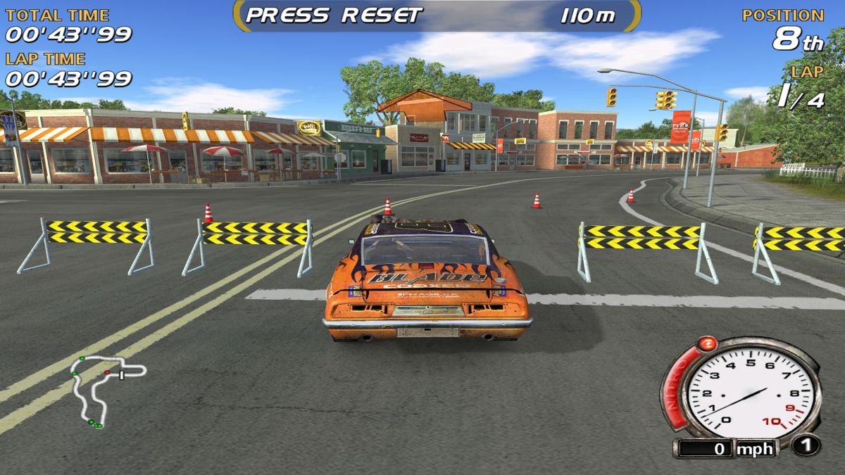 FlatOut (Windows) screenshot: There are some semi-urban racing tracks too.