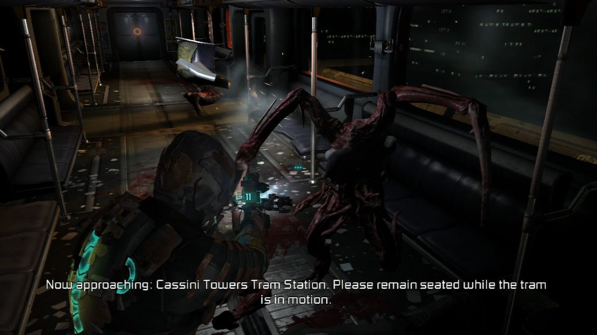 Dead Space 2 (PlayStation 3) screenshot: Fighting on a speeding train.