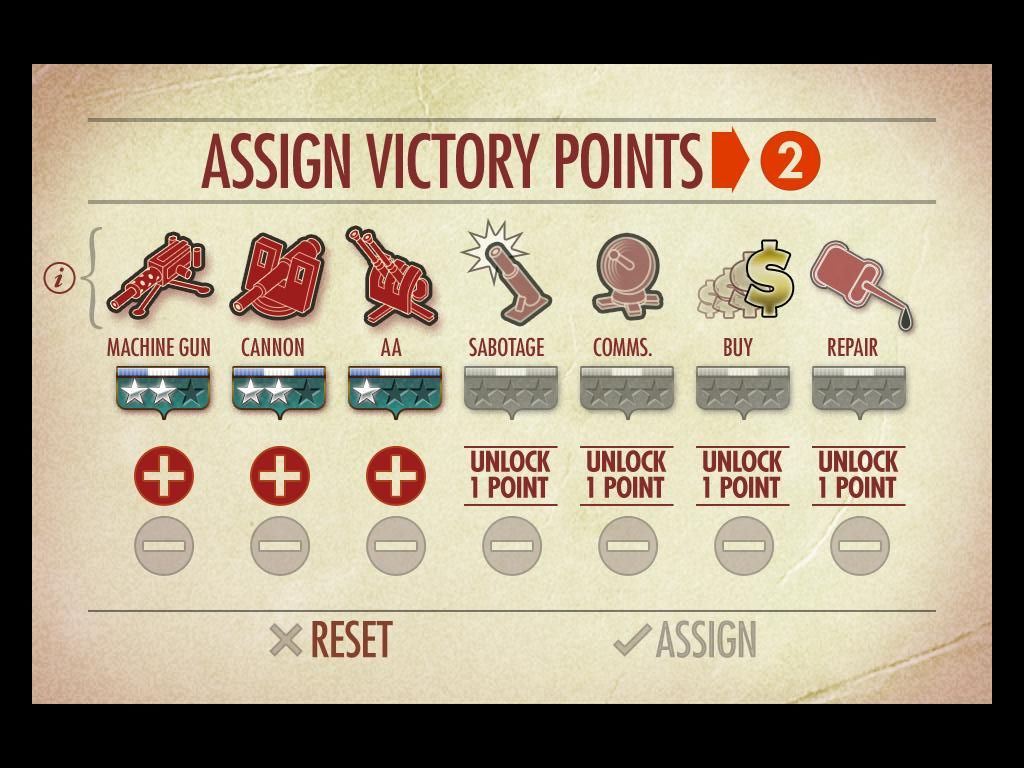 iBomber Defense (iPad) screenshot: Victory points unlock advance weapons