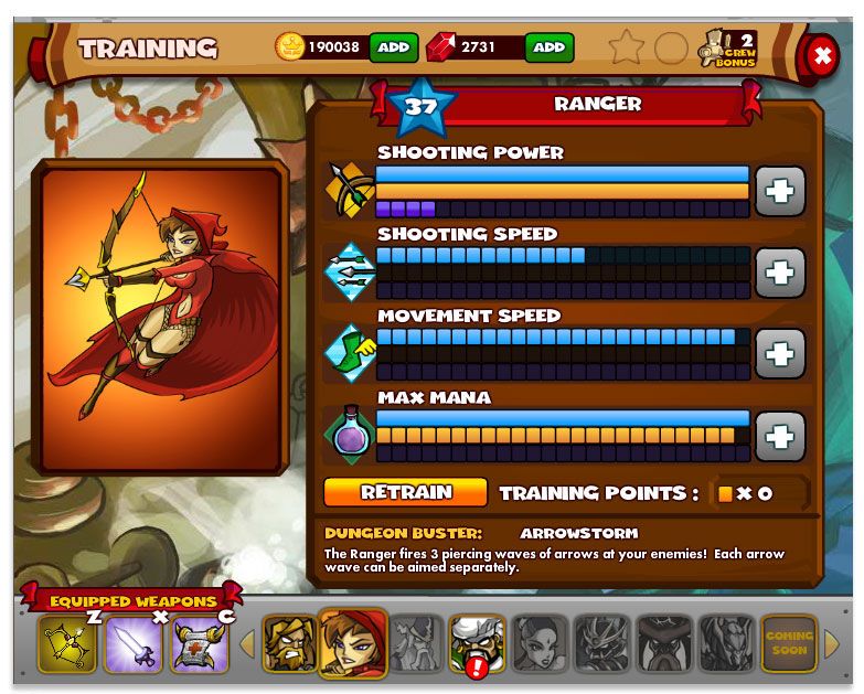 Dungeon Rampage (Browser) screenshot: Assign Skill Points