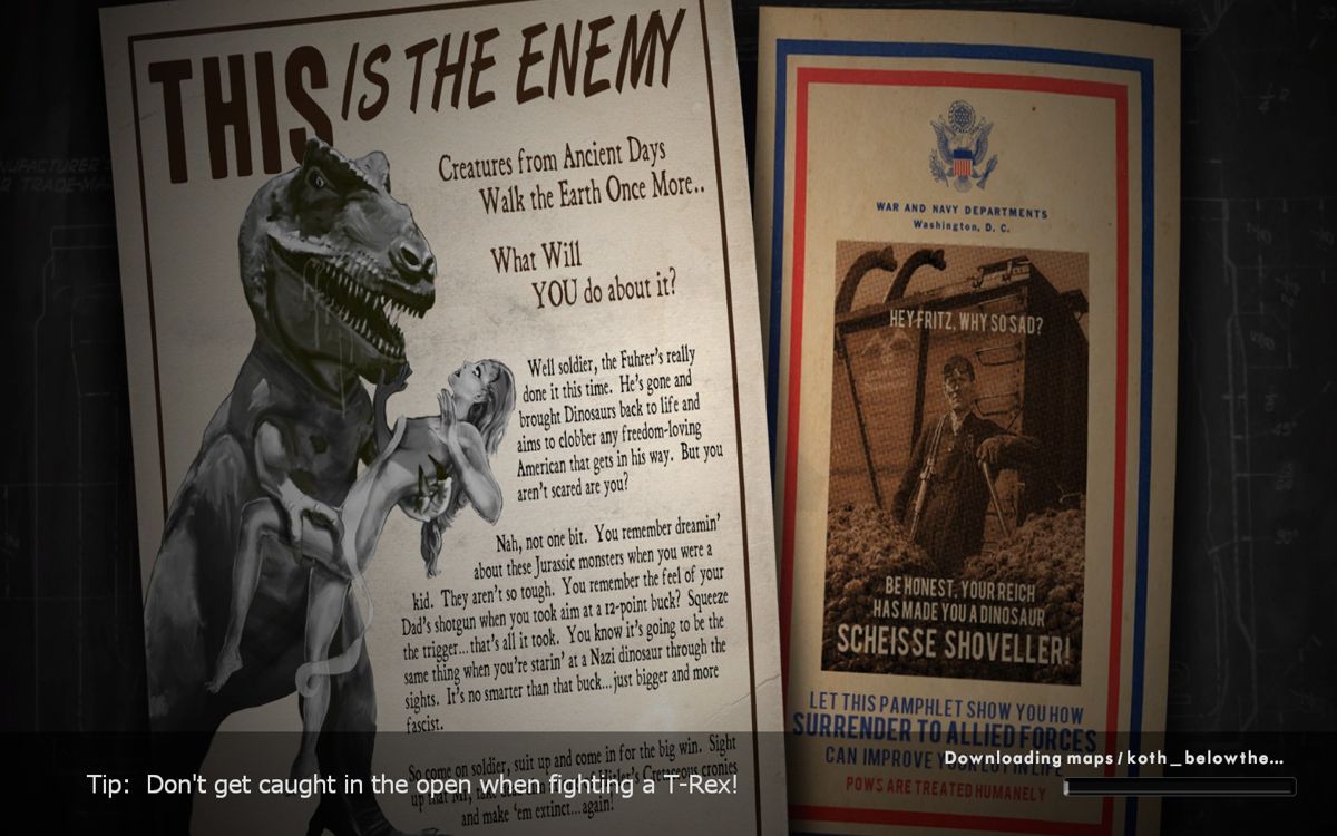 Dino D-Day (Windows) screenshot: Loading screen with propaganda posters