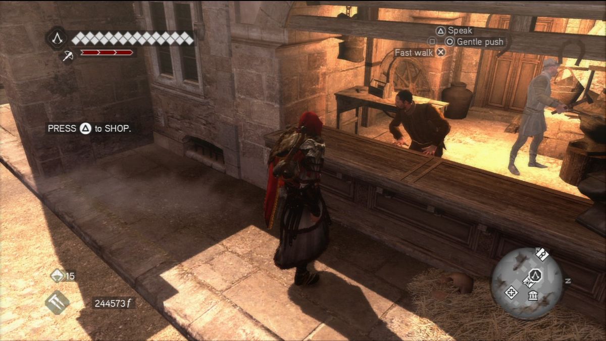 Assassin's Creed: Brotherhood (PlayStation 3) screenshot: After taking out nearby Borgia towers, you can repair stores and buildings in the area.