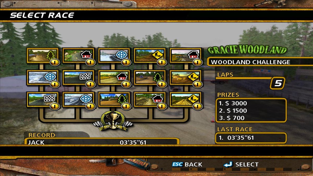 FlatOut (Windows) screenshot: Gold league has more races than bronze and silver league.