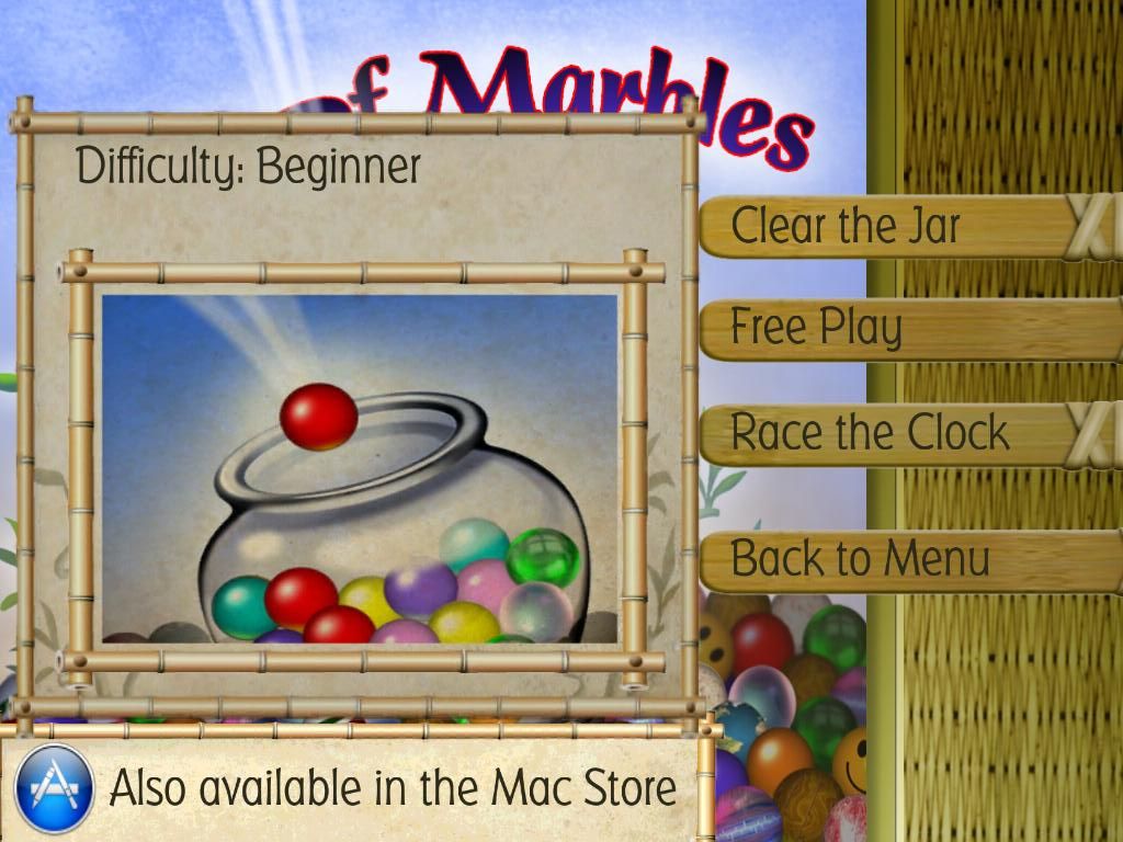 Jar of Marbles (iPad) screenshot: Skill level / game mode