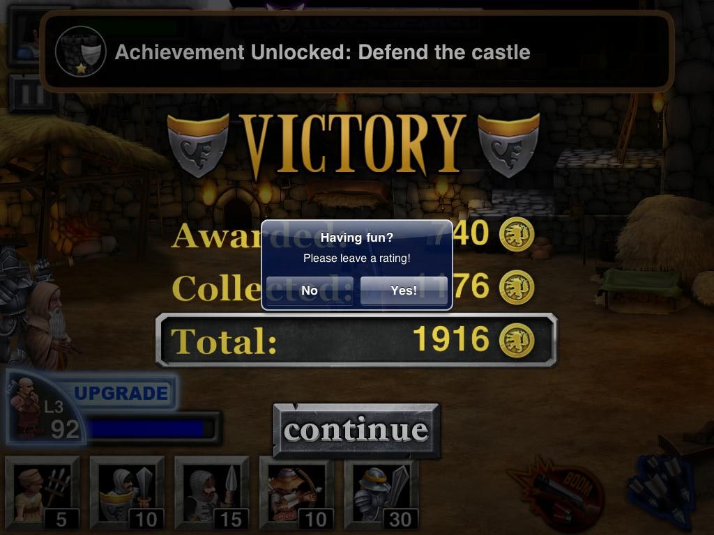 Army of Darkness: Defense (iPad) screenshot: Typical iOS rate this game request