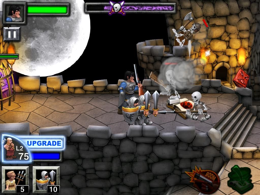 Army of Darkness: Defense (iPad) screenshot: Ash throws The Wrong Book which consumes any enemy close to it