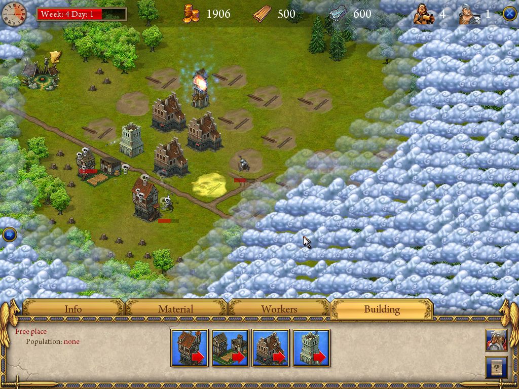 Be a King II (Windows) screenshot: There are four building types to choose from