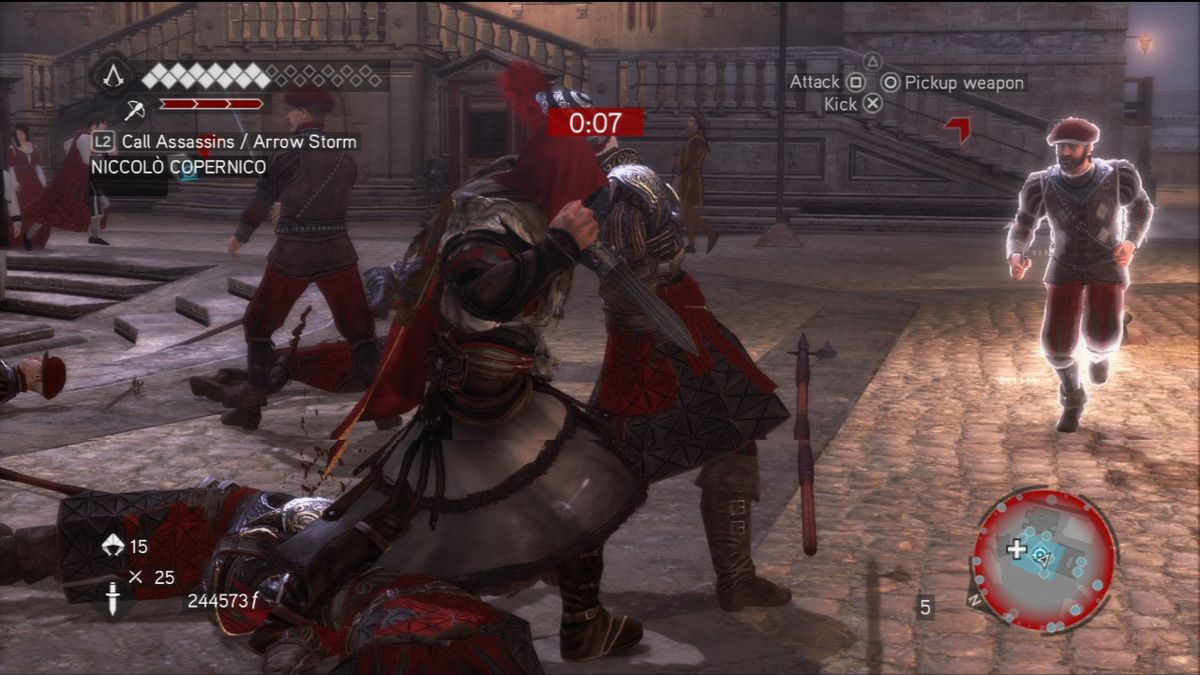 Assassin's Creed: Brotherhood - Copernicus Conspiracy Missions (PlayStation 3) screenshot: Time is running out and I'm pretty sure the number of guards is too.