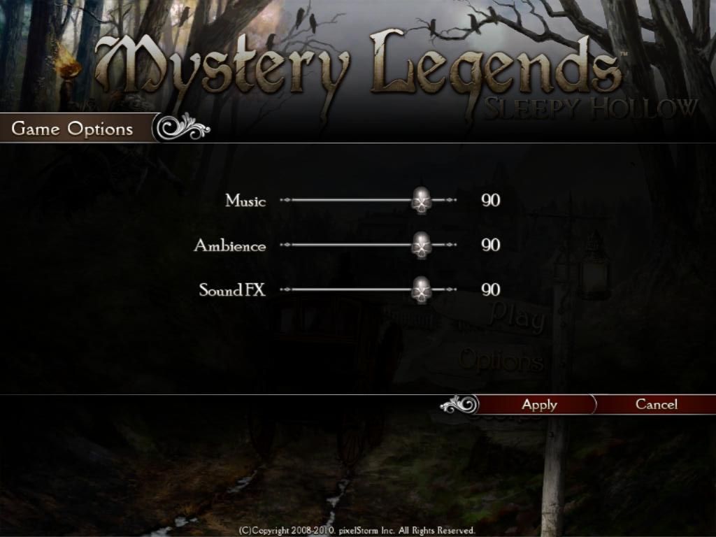 Mystery Legends: Sleepy Hollow (iPad) screenshot: Options