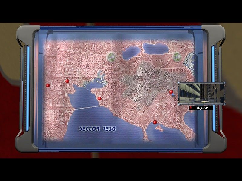 Conspiracies (Windows) screenshot: The map screen for area-to-area travel.