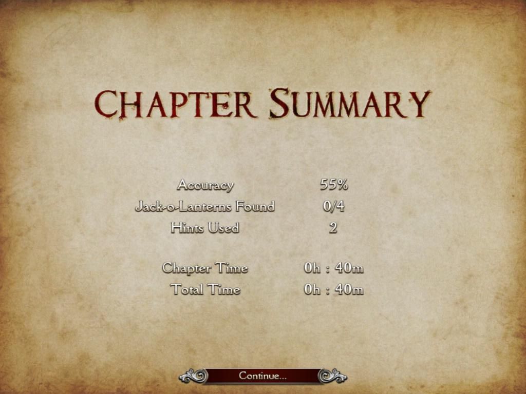 Mystery Legends: Sleepy Hollow (iPad) screenshot: Chapter Summary