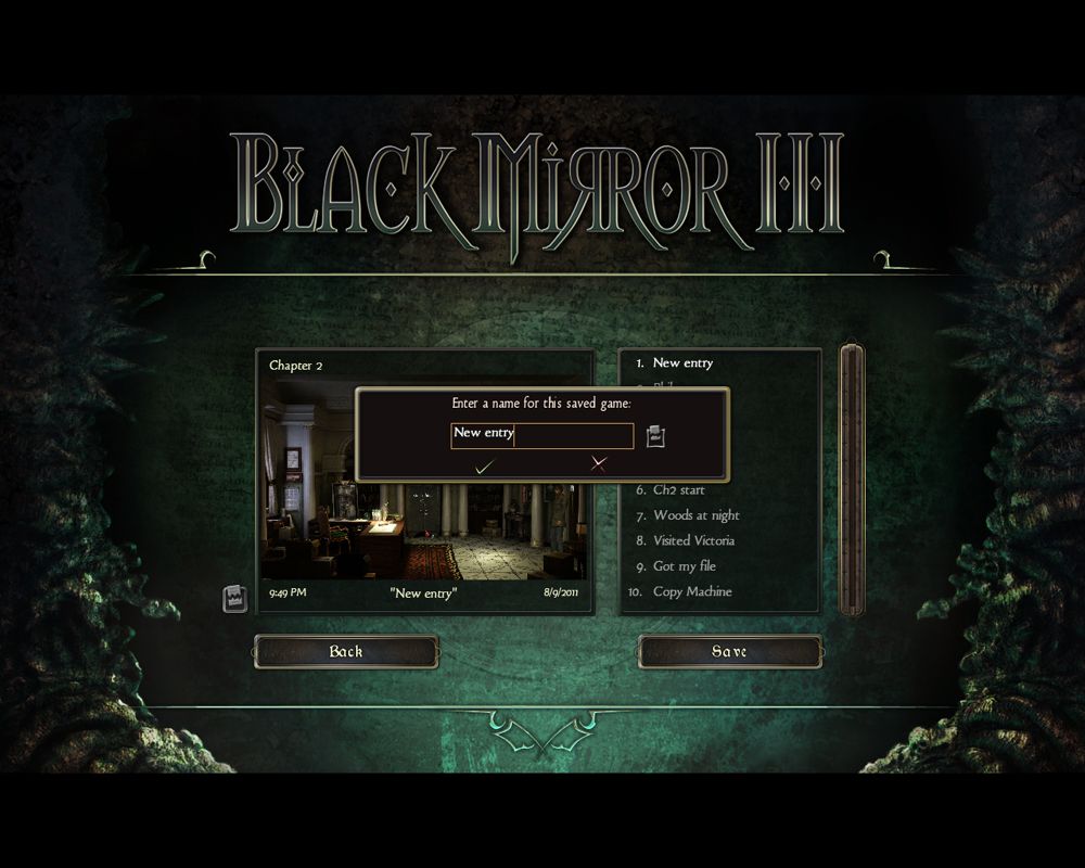 Black Mirror III: Final Fear (Windows) screenshot: Save game screen.