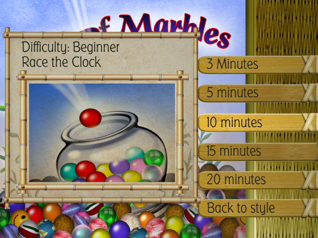 Jar of Marbles (Windows) screenshot: I'm going to play the game type Race the Clock.
