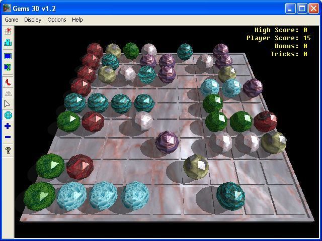 Gems 3D (Windows) screenshot: As the game progresses the board becomes more crowded and some balls become locked in place behind others