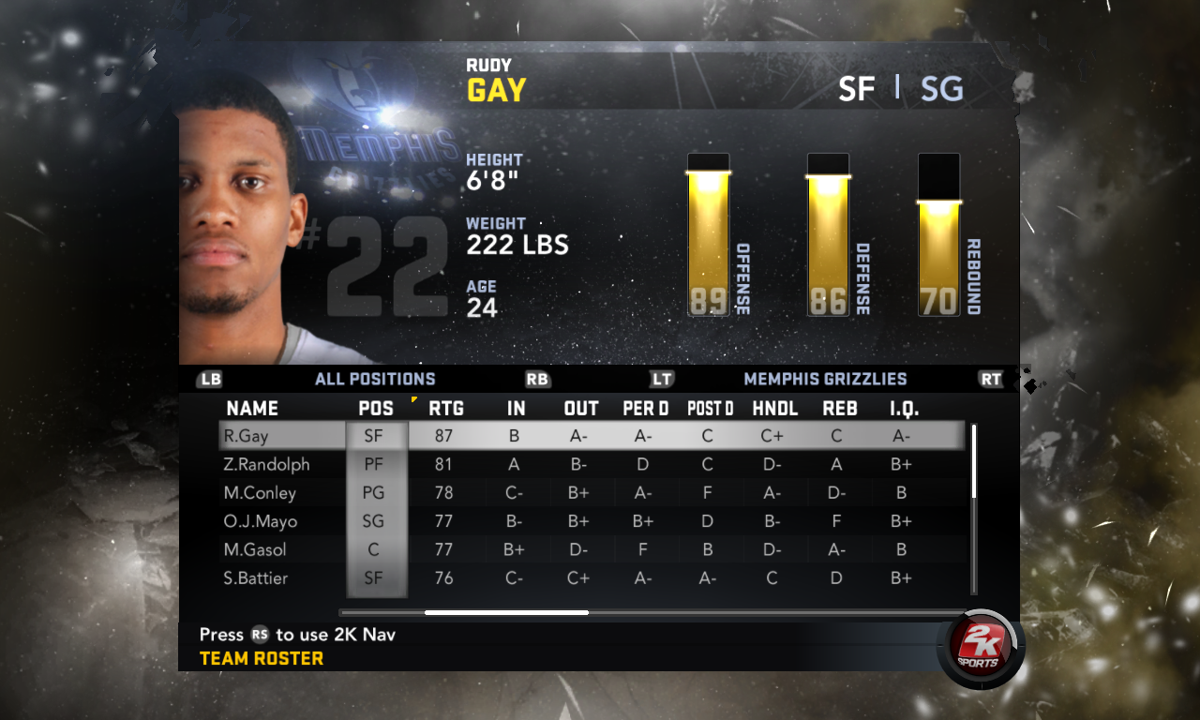 NBA 2K11 (Windows) screenshot: Managing the Grizzlies roster