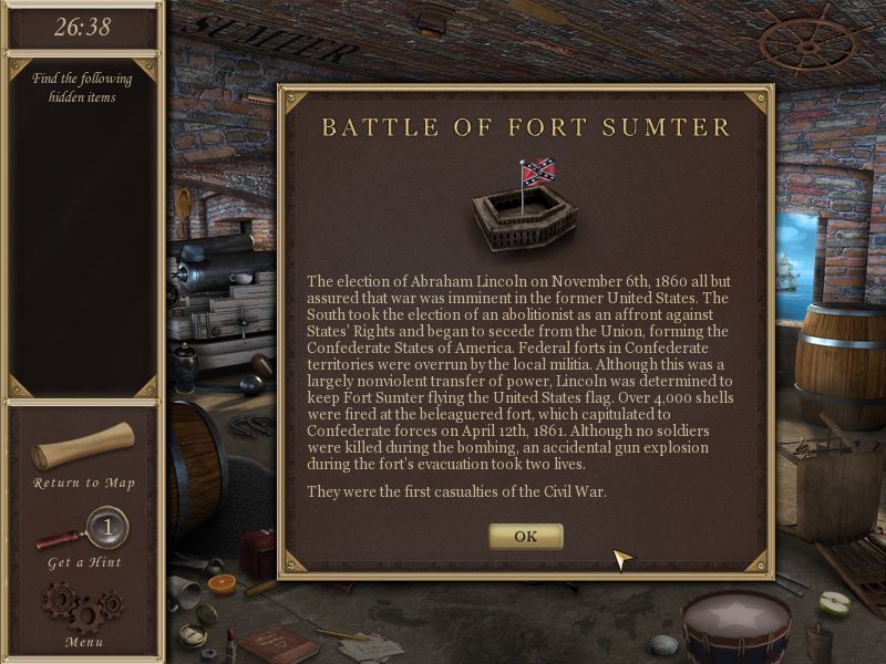 Hidden Mysteries: Civil War - Secrets of the North & South (Macintosh) screenshot: Battle of Fort Sumter - complete