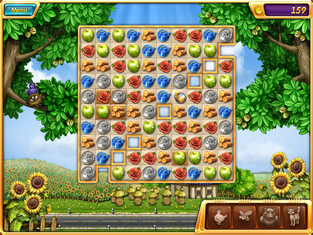 Crop Busters (Windows) screenshot: I have a bomb (fifth row from top, fourth column from right)
