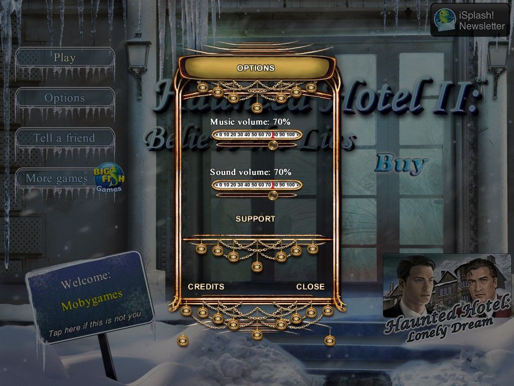 Haunted Hotel II: Believe the Lies (iPad) screenshot: Options
