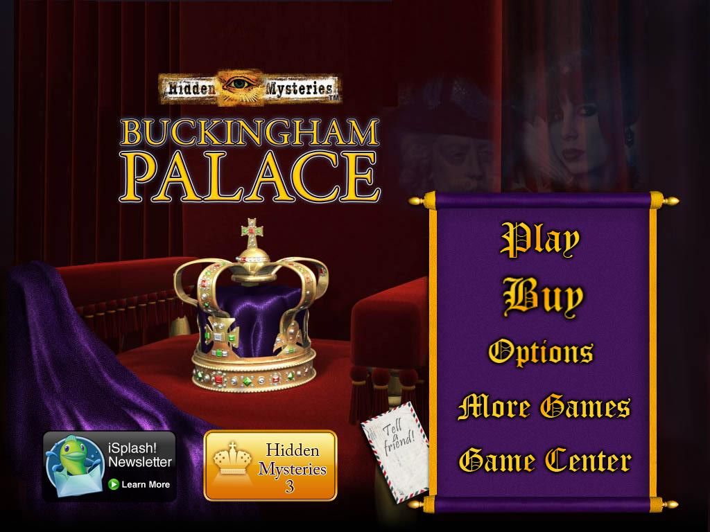 Hidden Mysteries: Buckingham Palace (iPad) screenshot: Title / main menu (free version)