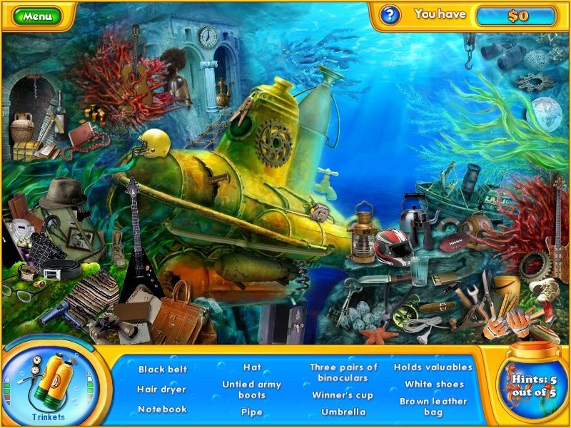 Fishdom H2O: Hidden Odyssey (Macintosh) screenshot: Yellow Sub - objects
