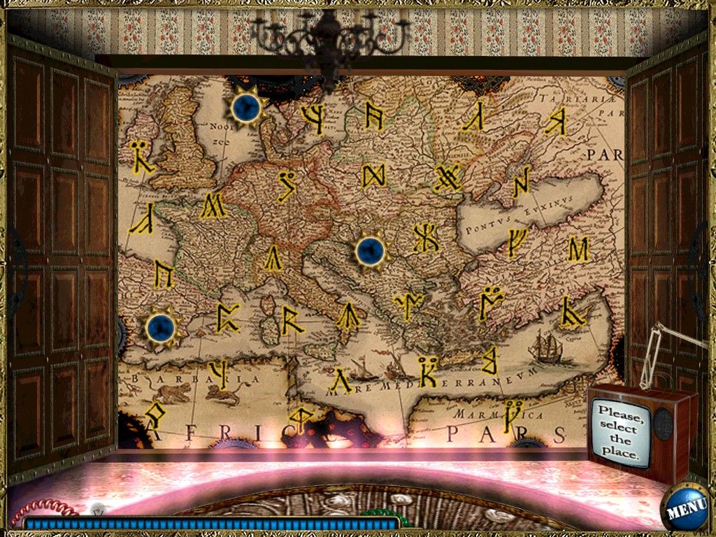 The Mysterious Past of Gregory Phoenix (iPad) screenshot: Map with map key locations