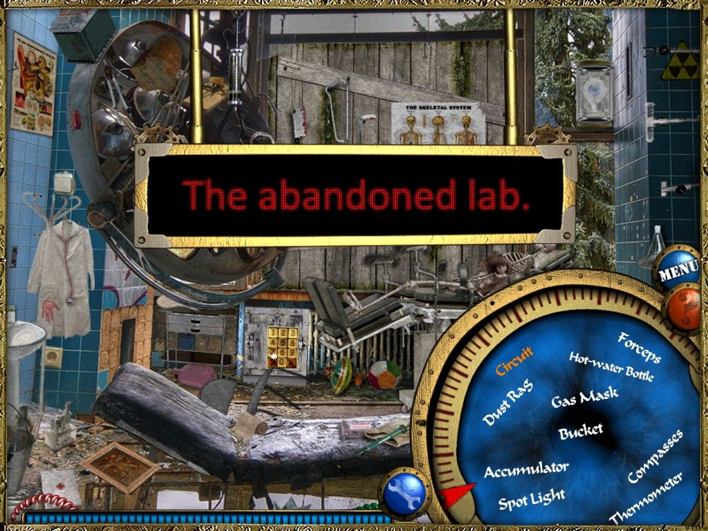 The Mysterious Past of Gregory Phoenix (iPad) screenshot: The abandoned lab - objects