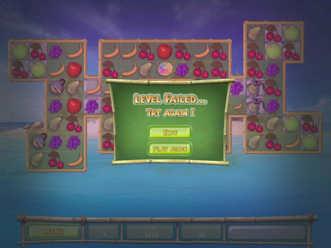 Villa Banana (Windows) screenshot: The level became too crowded. I can exit or try again.