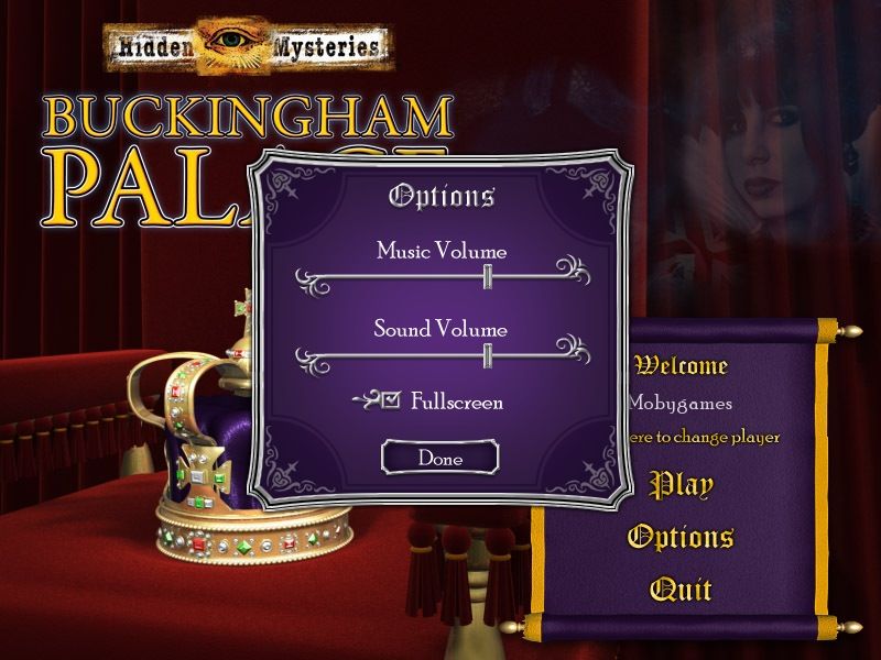 Hidden Mysteries: Buckingham Palace (Macintosh) screenshot: Options