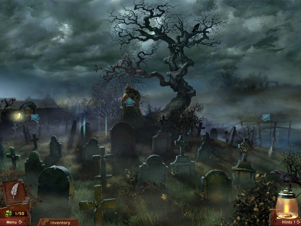 Midnight Mysteries: Salem Witch Trials (iPad) screenshot: Cemetery looking for Hawthorne's grave