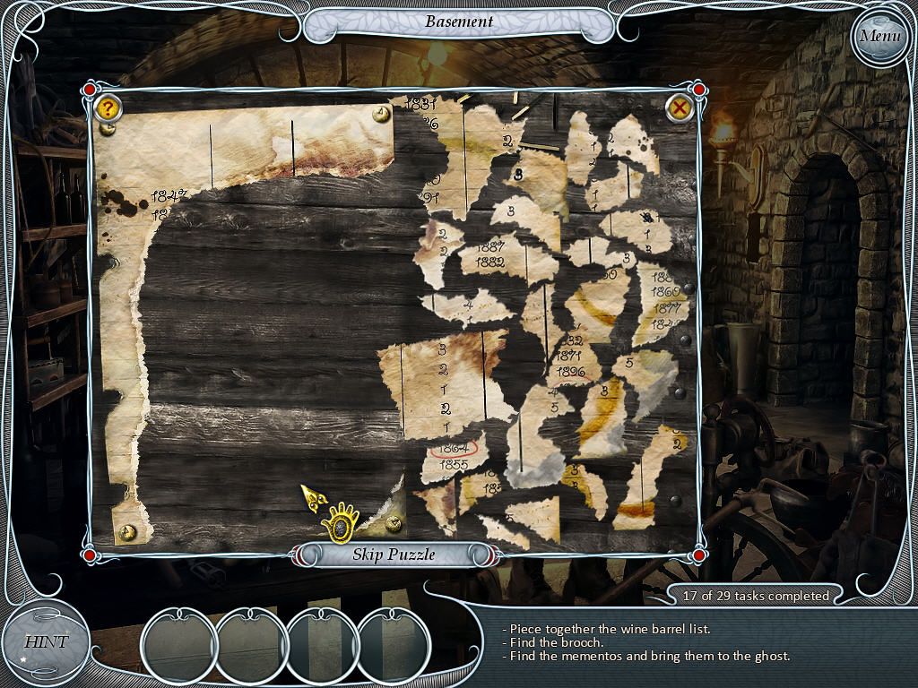 Treasure Seekers: Follow the Ghosts (Windows) screenshot: Basement - Ghosts diary mini puzzle