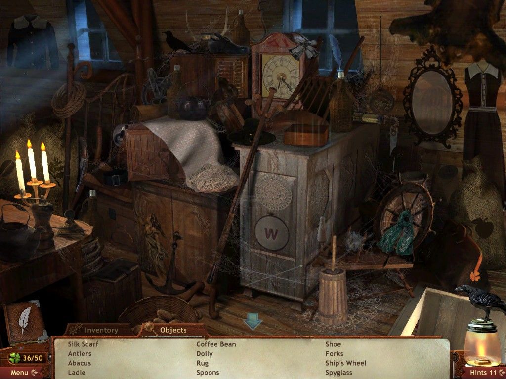 Midnight Mysteries: Salem Witch Trials (iPad) screenshot: Customs house attic - objects