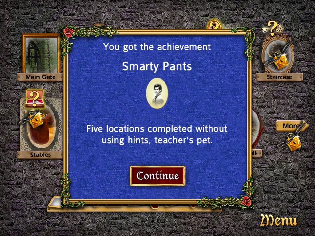 Hidden in Time: Mirror Mirror (iPad) screenshot: Smarty Pants Achievement