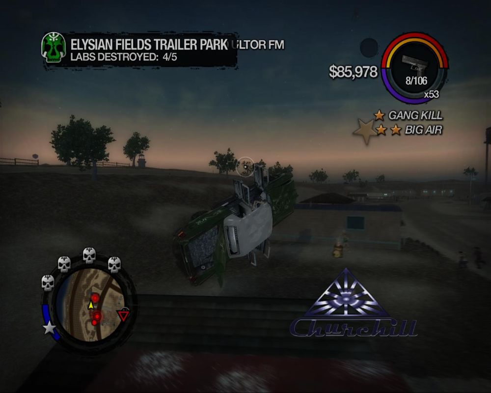 Saints Row 2 (Windows) screenshot: Blown away by an explosion