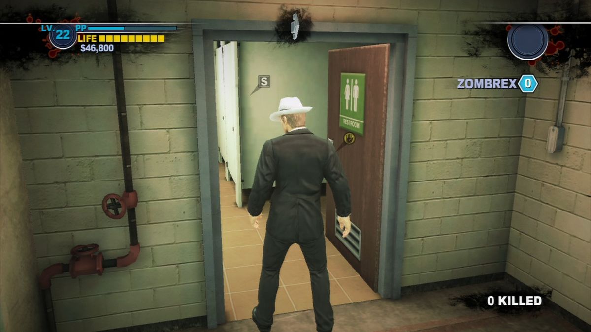 Dead Rising 2 (PlayStation 3) screenshot: Use restrooms to save your game progress.