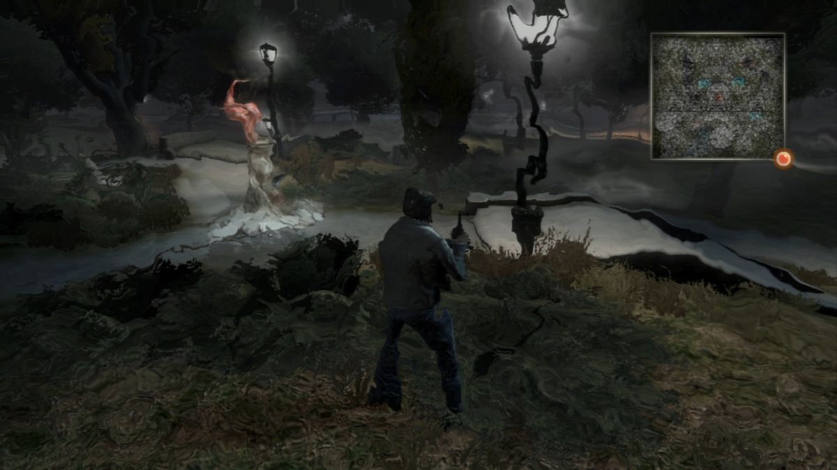 Alone in the Dark: Inferno (PlayStation 3) screenshot: Tree roots in the park can be burned down which will enhance Edward's focus and weaken the enemy.