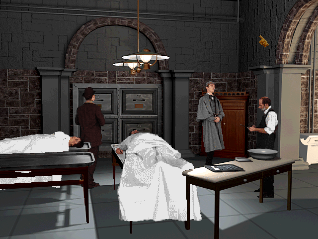 The Lost Files of Sherlock Holmes: Case of the Rose Tattoo (DOS) screenshot: Sherlock in the morgue