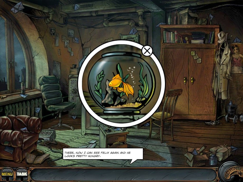 Nick Chase: A Detective Story (iPad) screenshot: Felix Nick's fish