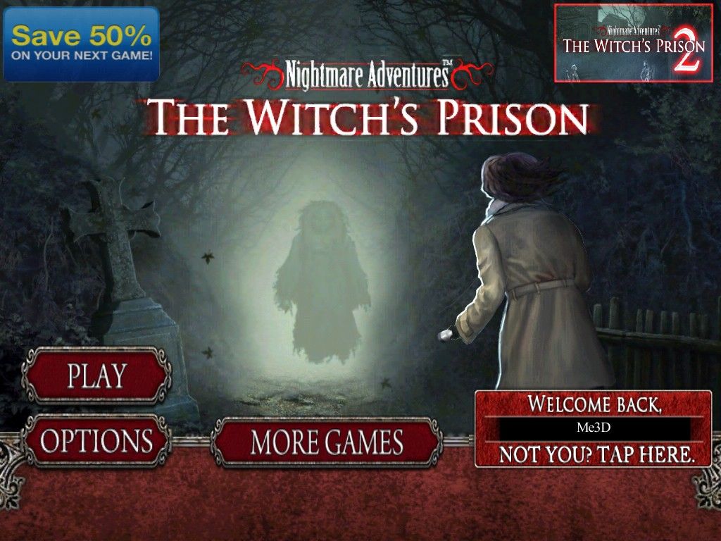 Nightmare Adventures: The Witch's Prison (iPad) screenshot: Title / main menu