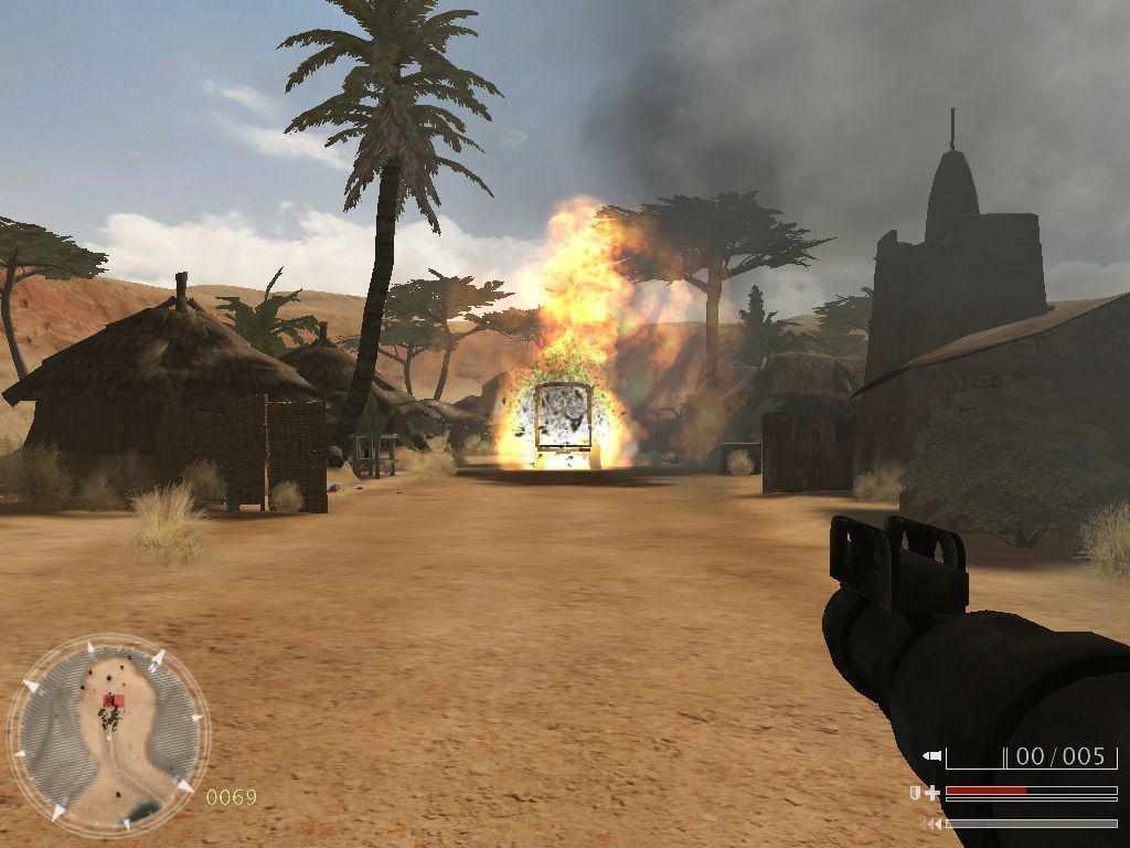 Code of Honor: The French Foreign Legion (Windows) screenshot: Blowing up the truck with a RPG.