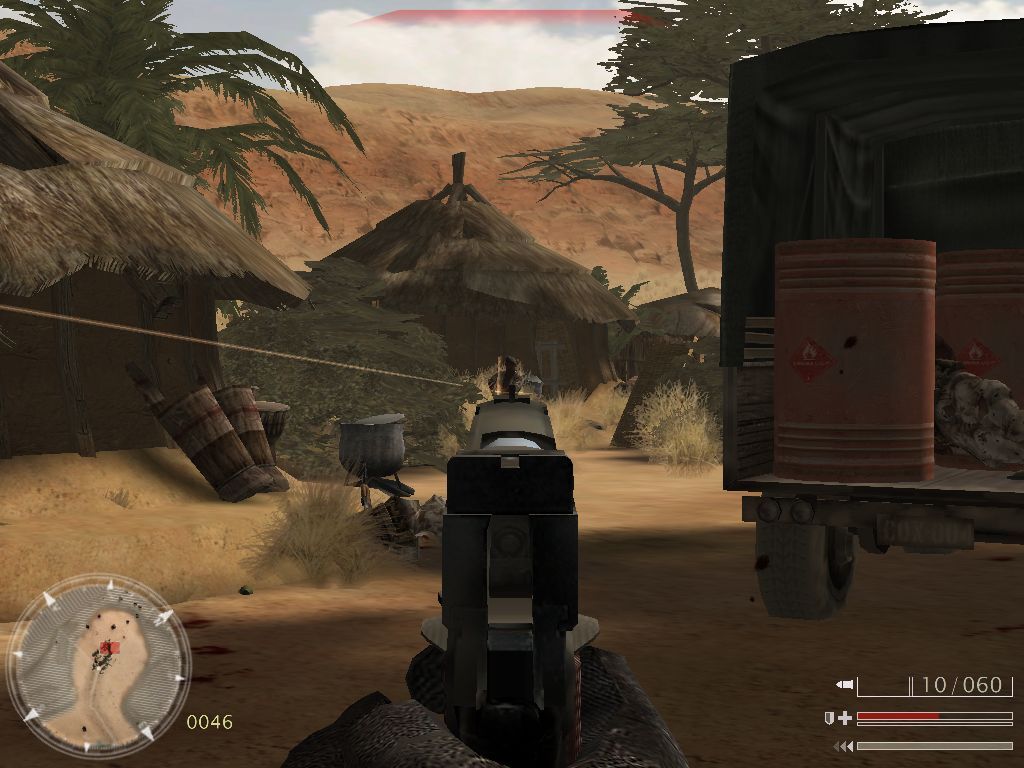 Code of Honor: The French Foreign Legion (Windows) screenshot: Watch my pistol, guard!