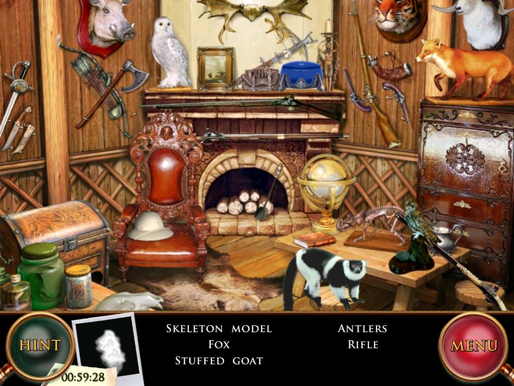 The Unicorn Castle (iPad) screenshot: Hunting/Game room - objects