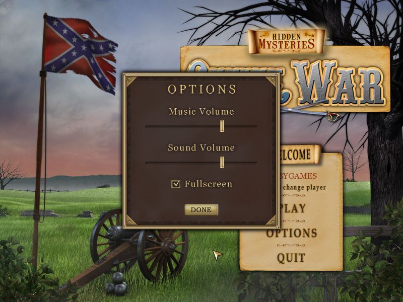 Hidden Mysteries: Civil War - Secrets of the North & South (Macintosh) screenshot: Options