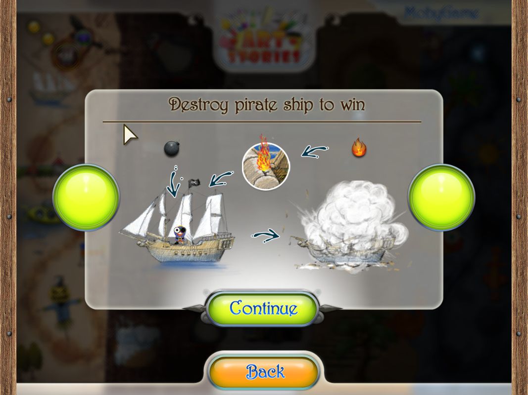 Art Stories (Windows) screenshot: Destroy the pirate ship to win this level