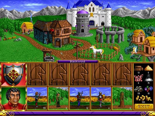Heroes of Might and Magic (Windows) screenshot: Different castles breed different units, but you must build your city first.