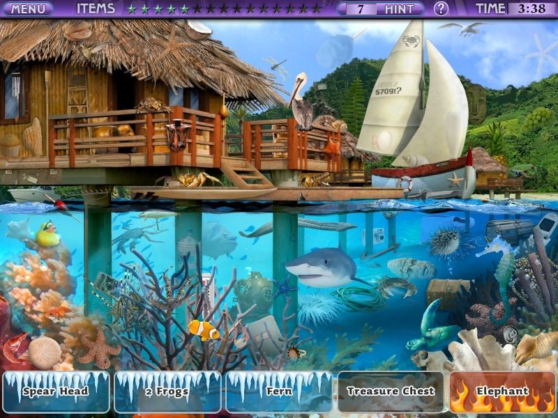 Little Shop: World Traveler (Macintosh) screenshot: Tahiti - using thermometer hint fire and ice
