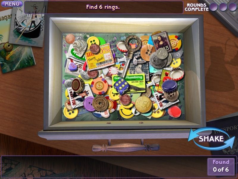 Little Shop: World Traveler (Macintosh) screenshot: Shake It puzzle - objects