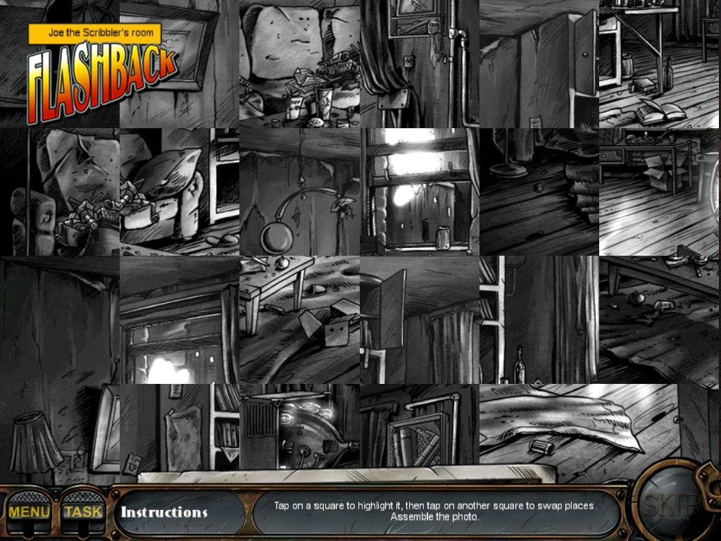 Nick Chase and the Deadly Diamond (iPad) screenshot: Flashback - you must flip scene tiles to correct picture