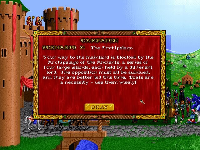 Heroes of Might and Magic (Windows) screenshot: There are several game modes, one of which is campaign which plays one scenario at a time.