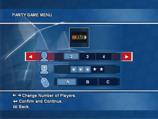 PDC World Championship Darts (Windows) screenshot: The configuration screen for a party game differs from the Quick Match setup screen