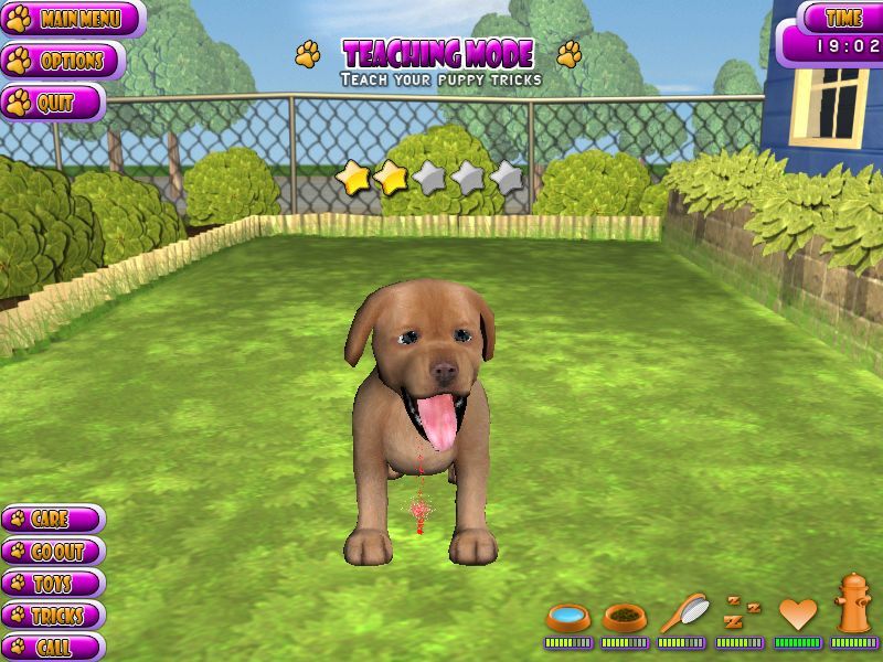 Puppy Luv: A New Breed (Windows) screenshot: The instruction to sit i a straight line from the forehead downwards while in teaching mode. This shot shows the remnants of the cursor's track for such a command